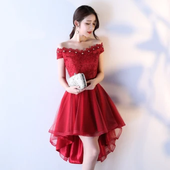Moderne Mode Robe De Cocktail 2017 En Dentelle Faux Diamant Dos Nu Encolure Carrée Manches Courtes Courte Asymétrique Cocktail Princesse