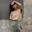 Casual Summer Solid Color Khaki Tops T-Shirts 2021 Cotton Scoop Neck Short Sleeve Women's Tops T-shirt