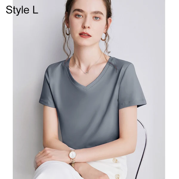 Modest / Simple Summer Casual OL White Regular T-Shirts 2021 Cotton V-Neck Short Sleeve Women's Tops T-shirt