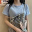 Fashion White Cotton Street Wear Cartoon Printing Loose T-Shirts 2021 Scoop Neck Short Sleeve Women's Tops T-shirt