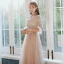 Chinese style Elegant Blushing Pink Embroidered Bridesmaid Dresses 2021 A-Line / Princess Scoop Neck 3/4 Sleeve Floor-Length / Long Wedding Party Dresses