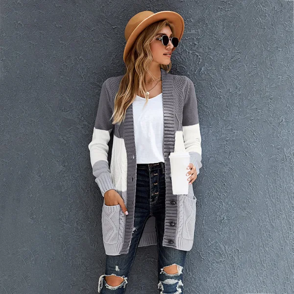 Tomber Hiver Vêtement de rue Gris Tricot Ample Manteaux & Vestes 2021 Manches Longues Femme Hauts