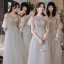 Chic / Beautiful Grey Pearl Lace Flower Bridesmaid Dresses 2021 A-Line / Princess Short Sleeve Backless Floor-Length / Long Bridesmaid Wedding Party Dresses