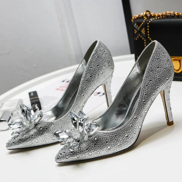 Charming Cinderella Evening Party Pumps 2019 Crystal Rhinestone 9 cm Stiletto Heels Pointed Toe Pumps