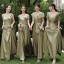 Modest / Simple Olive Green Satin Bridesmaid Dresses 2021 A-Line / Princess Short Sleeve Backless Floor-Length / Long Wedding Party Dresses