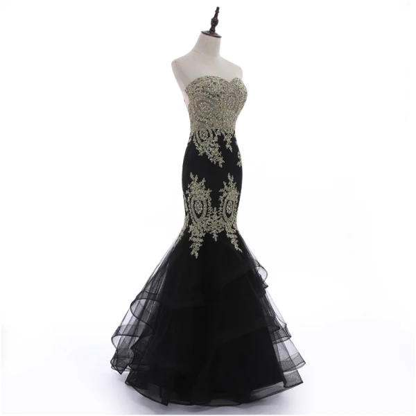 Charmant Noire Robe De Soirée 2018 Trompette / Sirène Bustier Dos Nu En Dentelle Fleur Faux Diamant Sans Manches Longue Robe De Ceremonie