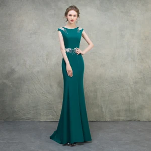 Simple Vert Robe De Soirée 2018 Trompette Sirène Encolure Dégagée Mancherons Paillettes Perlage Train De Balayage Robe De Ceremonie