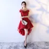 Modern / Fashion Cocktail Dresses 2017 Lace Rhinestone Backless Square Neckline Short Sleeve Short Asymmetrical Cocktail Party A-Line / Princess