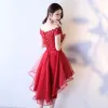 Modern / Fashion Cocktail Dresses 2017 Lace Rhinestone Backless Square Neckline Short Sleeve Short Asymmetrical Cocktail Party A-Line / Princess