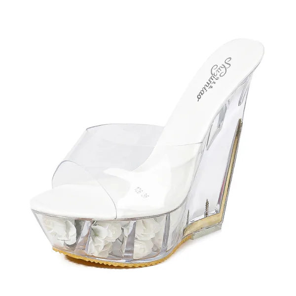 Transparent Yellow Rave Club Womens Sandals 2020 15 cm Wedges Open / Peep Toe Sandals