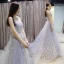 Flower Fairy Sky Blue See-through Evening Dresses  2018 A-Line / Princess Scoop Neck Sleeveless Appliques Flower Court Train Ruffle Backless Formal Dresses