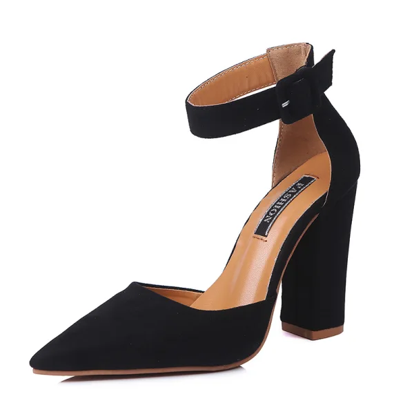 Prisvärd Brun Casual Sandaler Dam 2020 Ankelband 8 cm Tjocka Klackar Spetsiga Sandaler