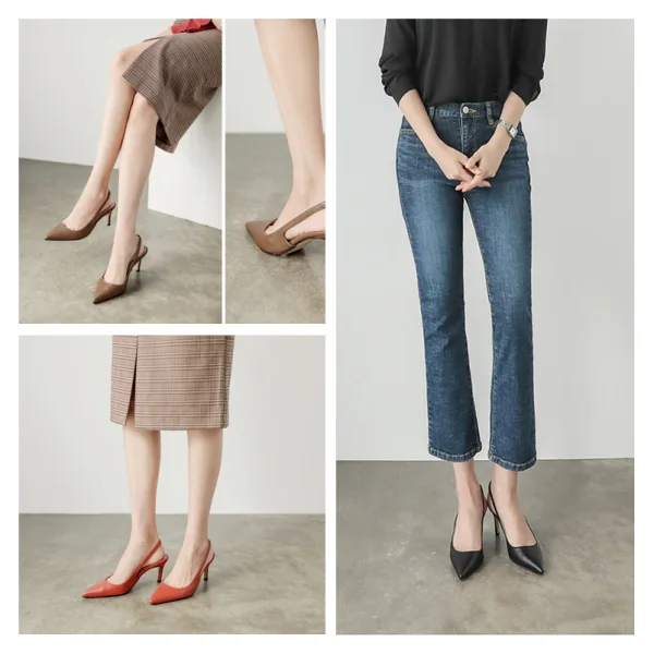 Simple Noire Bureau OL Slingbacks Sandales Femme 2020 10 cm Talons Aiguilles À Bout Pointu Sandales