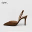 Schlicht Beige Büro OL Slingpumps Sandalen Damen 2020 Wildleder 8 cm Stilettos Spitzschuh Sandaletten