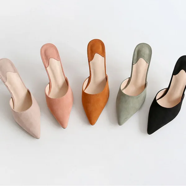 Chic / Beautiful Tan Summer Street Wear Womens Sandals 2020 Suede 10 cm Stiletto Heels Pointed Toe Sandals