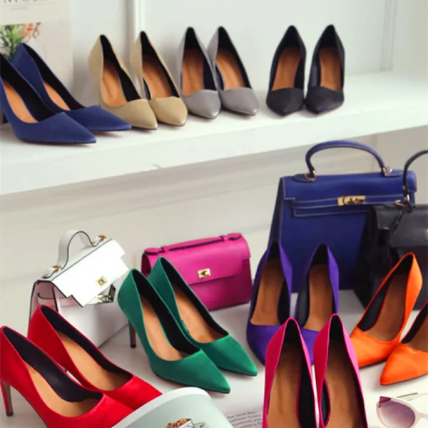 Simple Noire Demoiselle D'honneur Escarpins 2020 Satin 10 cm Talons Aiguilles À Bout Pointu Escarpins