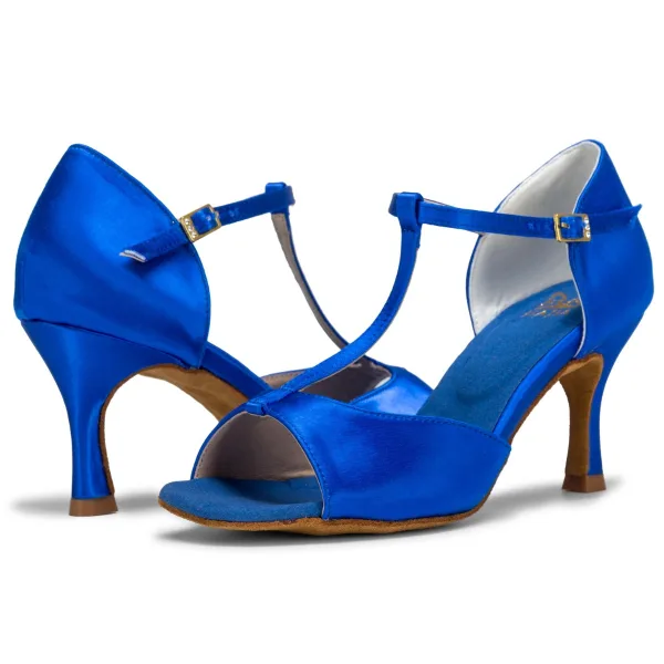 Chic / Beautiful White Prom Latin Dance Shoes 2021 T-Strap 7 cm Stiletto Heels Pointed Toe Womens Sandals High Heels