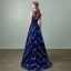 Chic / Beautiful Sparkly Royal Blue Evening Dresses  2017 A-Line / Princess U-Neck Lace Backless Glitter Sequins Chiffon Bling Bling Homecoming Evening Party Prom Dresses