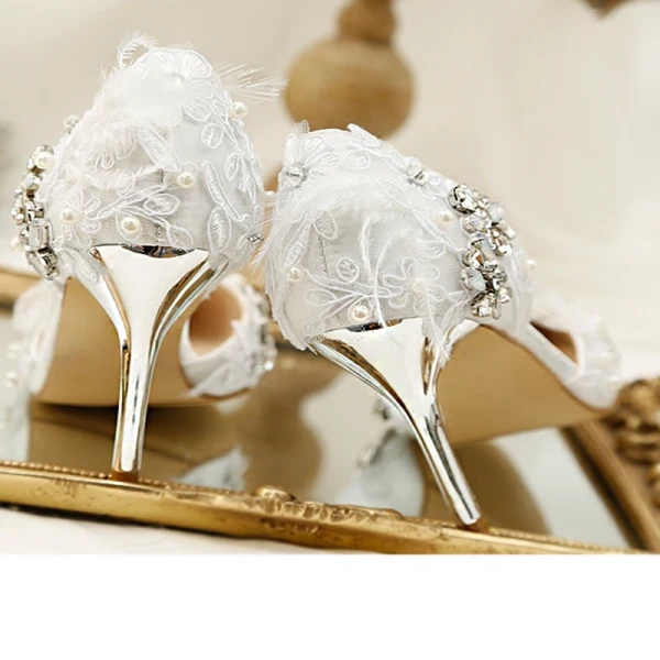 Luxury / Gorgeous White Wedding Beading Crystal Flower Rhinestone Wedding Shoes 2018