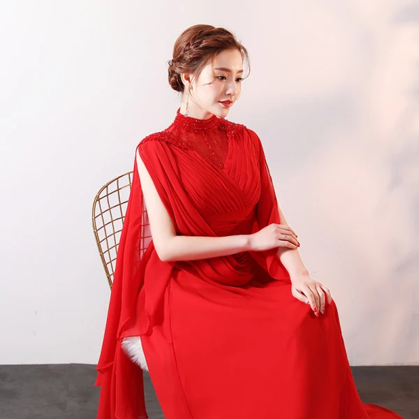 Modern / Fashion Red Floor-Length / Long Evening Dresses 2018 A-Line / Princess High Neck Tulle Beading Rhinestone Handmade Evening Party Formal Dresses