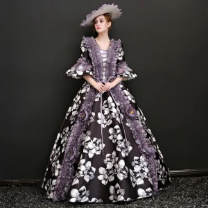 Vintage Traditionell 3 4 Ärmel Multifarben Lange Ballkleid Ballkleider 2018 Charmeuse U Ausschnitt Rückenfreies Drucken Ball Festliche Kleider