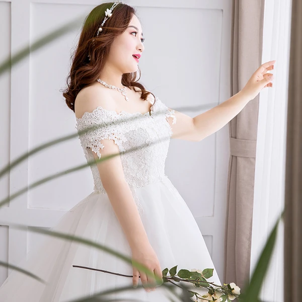 Modest / Simple White Ball Gown Plus Size Wedding Dresses 2019 Lace Appliques Backless Embroidered Strapless Chapel Train Wedding