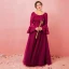 Amazing / Unique Burgundy Plus Size Prom Dresses 2018 A-Line / Princess Long Sleeve Lace-up U-Neck Tulle Appliques Backless Evening Party Prom Evening Dresses