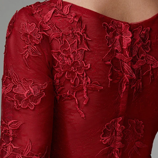 Classic Elegant Burgundy Short Graduation Dresses 2020 A-Line / Princess U-Neck 3D Lace Handmade Embroidered Cocktail Party Evening Party Formal Dresses
