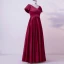 Simple Bordeaux Grande Taille Robe De Soirée 2020 Princesse V-Cou Longue Manches Courtes Bretelles croisées Fait main Couleur Unie Satin Soirée Robe De Ceremonie