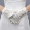 Amazing / Unique Ivory Champagne Wedding 2018 Lace-up Charmeuse Beading Sequins Bridal Gloves