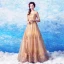 Chic / Beautiful Gold Prom Dresses 2018 A-Line / Princess Floor-Length / Long Tulle U-Neck Appliques Backless Beading Glitter Sequins Prom Formal Dresses