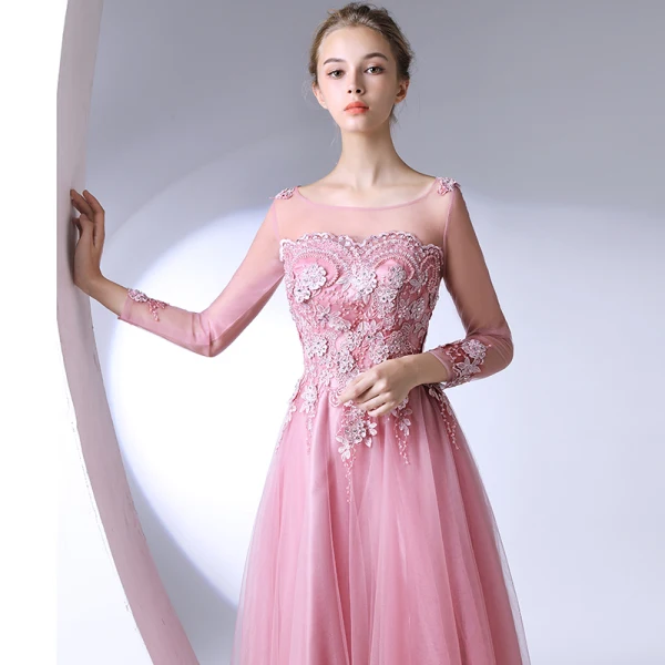 Classic Elegant Blushing Pink Evening Dresses 2017 A-Line / Princess U-Neck Lace Beading Backless Appliques Evening Party Formal Dresses