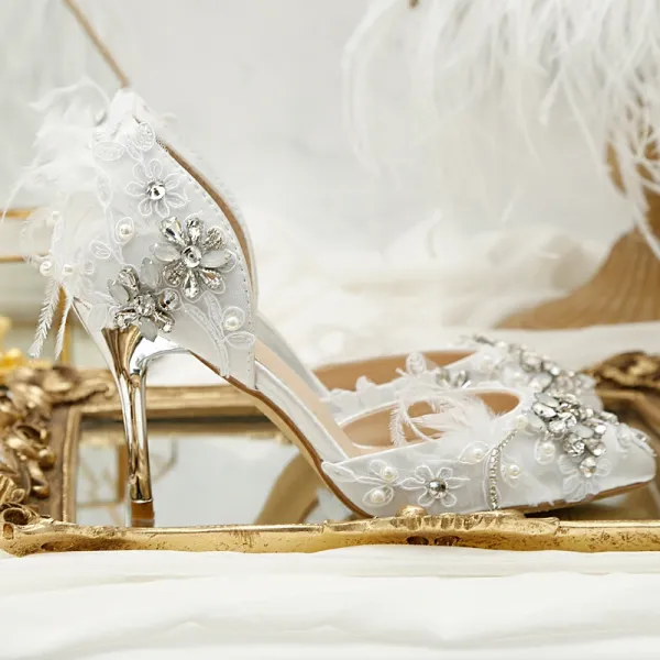 Luxury / Gorgeous White Wedding Beading Crystal Flower Rhinestone Wedding Shoes 2018