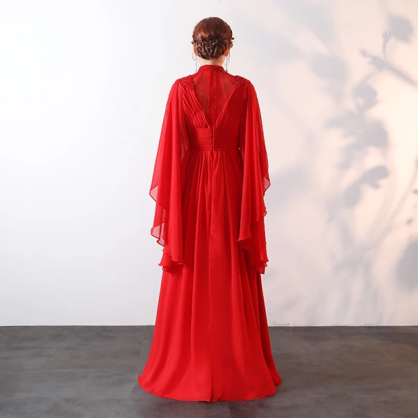 Modern / Fashion Red Floor-Length / Long Evening Dresses 2018 A-Line / Princess High Neck Tulle Beading Rhinestone Handmade Evening Party Formal Dresses