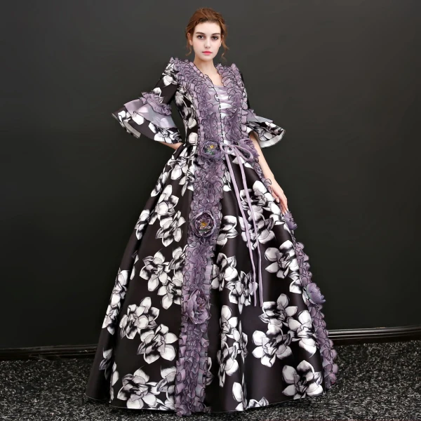 Vintage / Retro Traditional 3/4 Sleeve Multi-Colors Floor-Length / Long Ball Gown Prom Dresses 2018 Charmeuse U-Neck Backless Printing Prom Formal Dresses