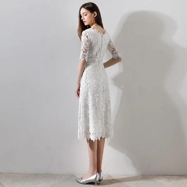 Chic / Beautiful White Wedding 2018 A-Line / Princess U-Neck Lace-up 1/2 Sleeves Zipper Up Short Wedding Dresses