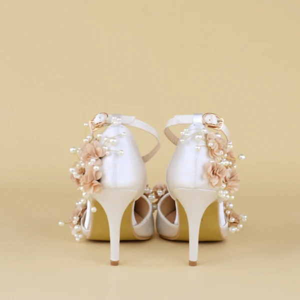 Fée Des Fleurs Blanche Mariage Satin Appliques Perlage Perle Chaussure De Mariée 2018