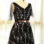 Chic / Beautiful Black Plus Size Prom Dresses 2018 A-Line / Princess Tulle V-Neck Star Backless Printing Embroidered Evening Party Evening Dresses