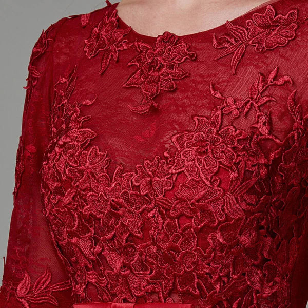 Classic Elegant Burgundy Short Graduation Dresses 2020 A-Line / Princess U-Neck 3D Lace Handmade Embroidered Cocktail Party Evening Party Formal Dresses