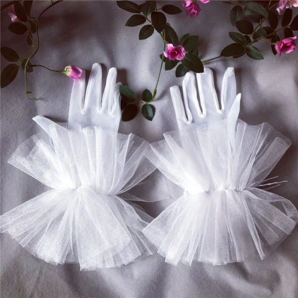 Flower Fairy White Bridal Gloves 2020 Appliques Feather Flower Tulle Prom Wedding Accessories