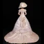 Vintage / Retro Medieval Blushing Pink Ball Gown Prom Dresses 2021 U-Neck 3D Lace Embroidered Printing Short Sleeve Prom Chapel Train Formal Dresses