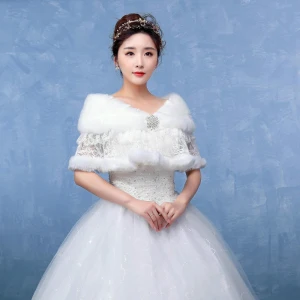 White Winter Lace Faux Fur Wedding Prom Shawls 2017