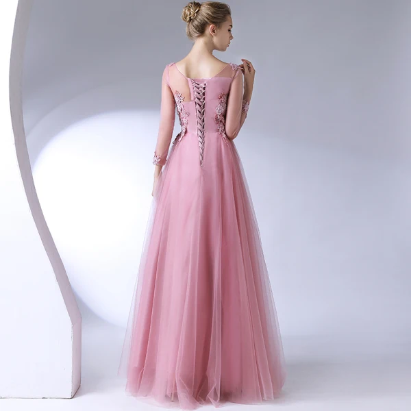 Classic Elegant Blushing Pink Evening Dresses 2017 A-Line / Princess U-Neck Lace Beading Backless Appliques Evening Party Formal Dresses
