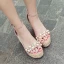 Chic / Beautiful Candy Pink 2018 Beach Sandals Casual Leather Beading Pearl Thick Heels 10 cm Pointed Toe Womens Shoes