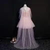 Classic Elegant Blushing Pink Watteau Train Graduation Dresses 2018 A-Line / Princess Tulle Appliques Backless Beading Strapless With Shawl Homecoming Formal Dresses