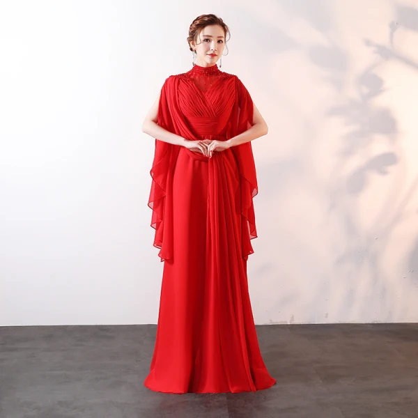 Modern / Fashion Red Floor-Length / Long Evening Dresses 2018 A-Line / Princess High Neck Tulle Beading Rhinestone Handmade Evening Party Formal Dresses