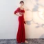 Amazing / Unique Red Floor-Length / Long Evening Dresses  2018 Trumpet / Mermaid V-Neck Charmeuse Lace-up Beading Backless Embroidered Formal Dresses
