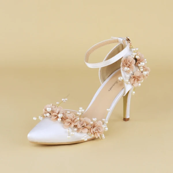 Fée Des Fleurs Blanche Mariage Satin Appliques Perlage Perle Chaussure De Mariée 2018