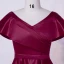 Simple Bordeaux Grande Taille Robe De Soirée 2020 Princesse V-Cou Longue Manches Courtes Bretelles croisées Fait main Couleur Unie Satin Soirée Robe De Ceremonie