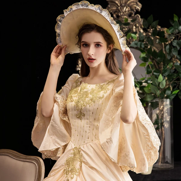 Vintage Retro Luxury Gorgeous Medieval Champagne Formal Dresses 2021 Long Sleeve U-Neck Vintage Retro Luxury Gorgeous Medieval Champagne Formal Dresses 2021 Long Sleeve U-Neck